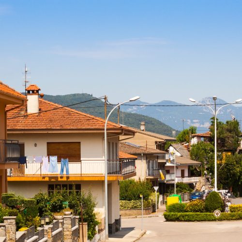 street in ordinary Catalan town. Sant Joan les Fonts, Spain
